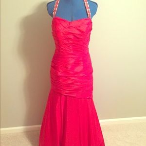 Red fitted formal gown